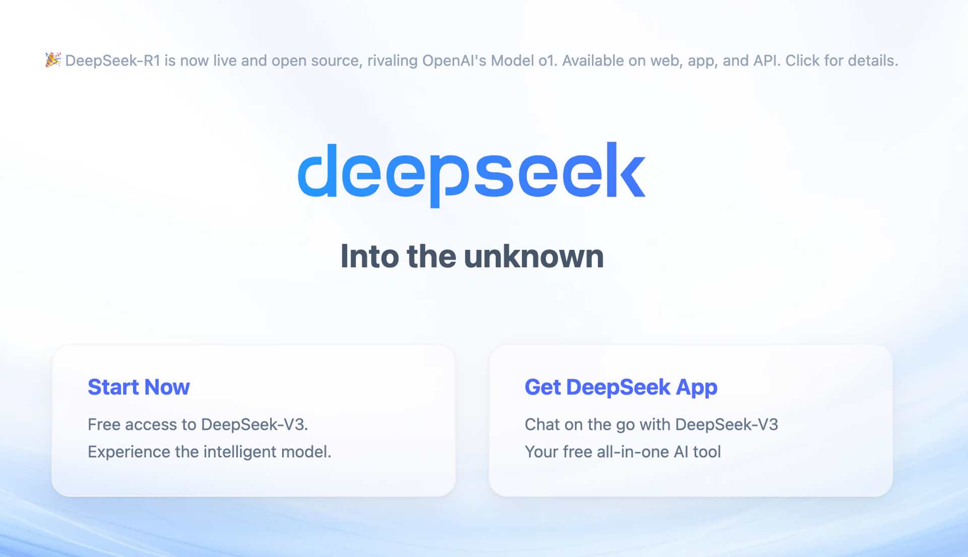 DeepSeek’s website home page. 