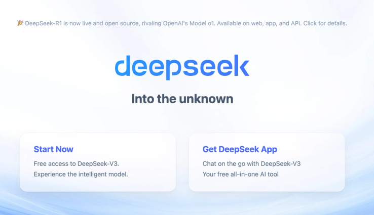 DeepSeek’s website home page.