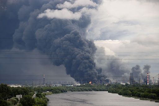 Smoke plumes from a drone strike