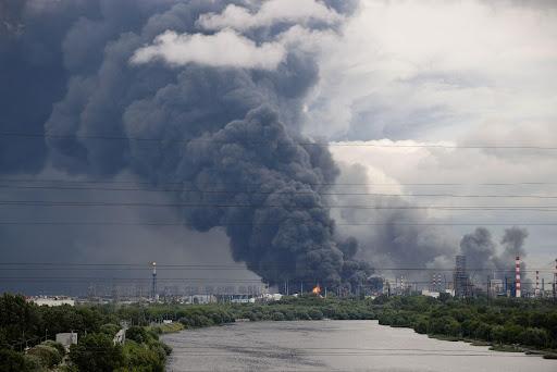 Smoke plumes from a drone strike