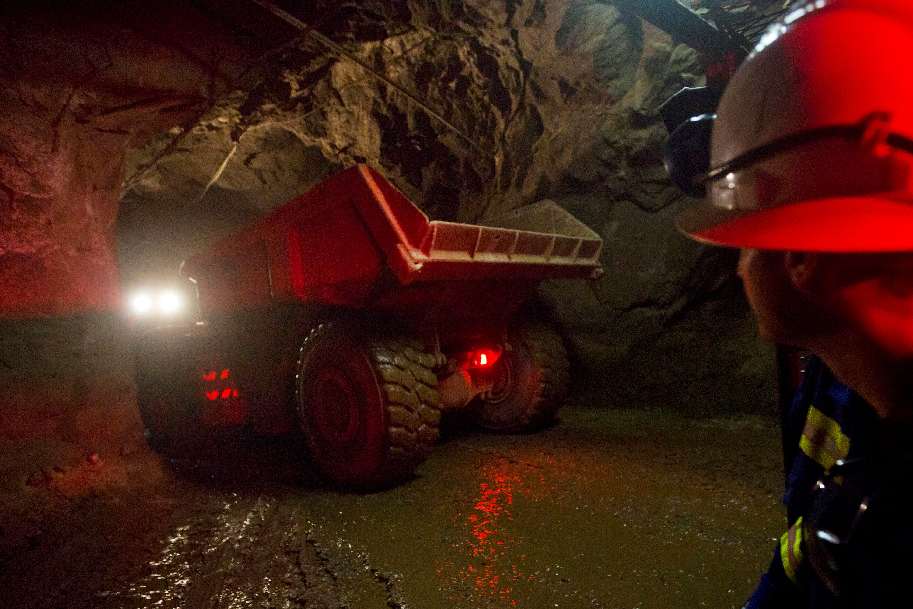 A truck travels in a copper mine in Zambia. 