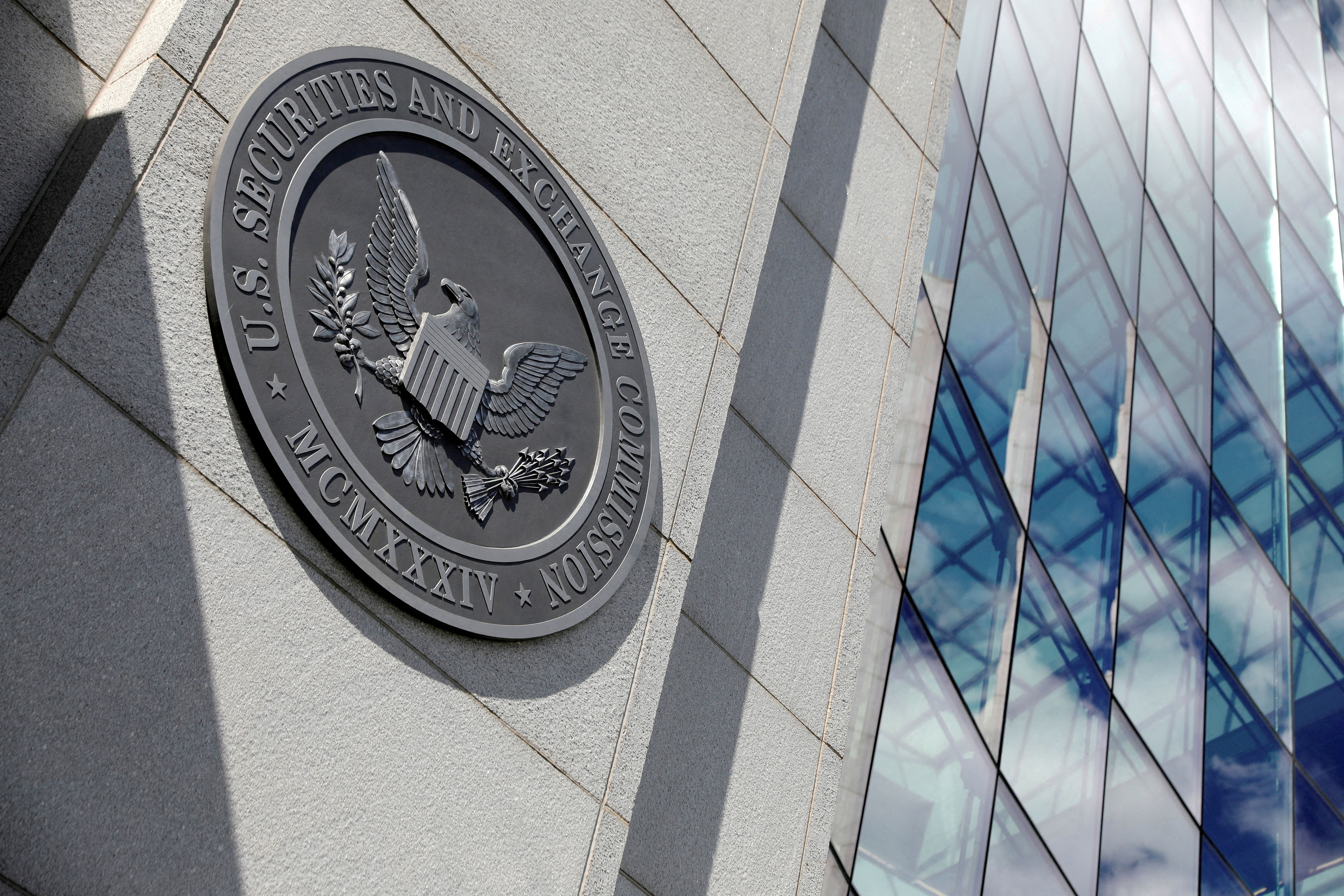 The seal of the Securities and Exchange Commission (SEC) is seen at their headquarters in Washington.