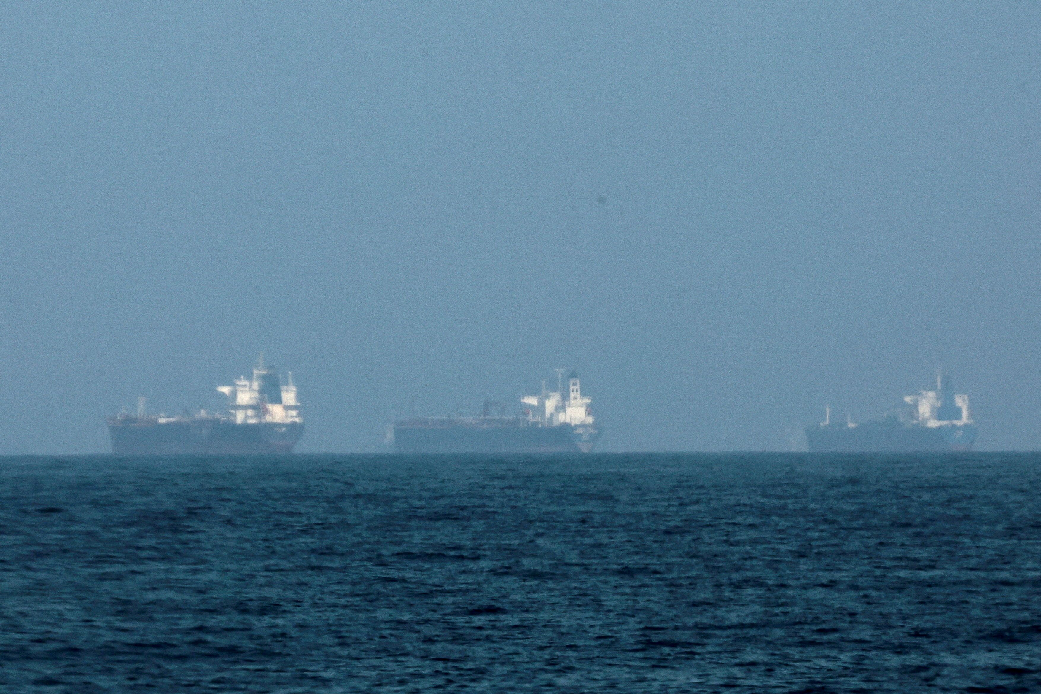Tankers are seen off the coast of Fujairah.