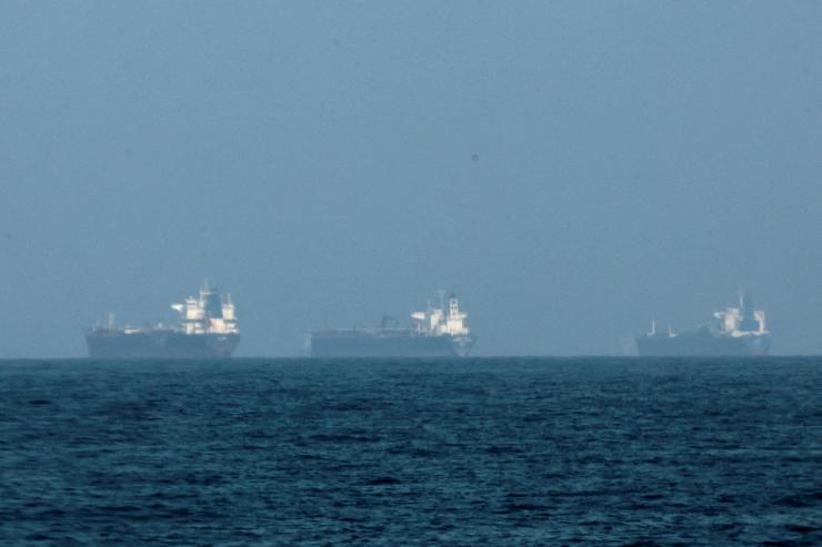 Tankers are seen off the coast of Fujairah.