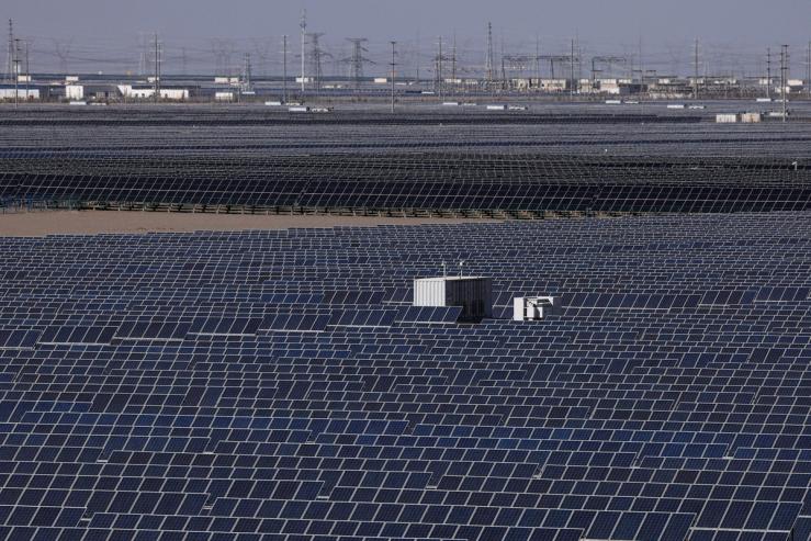 A view of solar panels pictured during an organised media tour of the Donhuang Photovoltaic Industrial Plant, in Gansu province, China