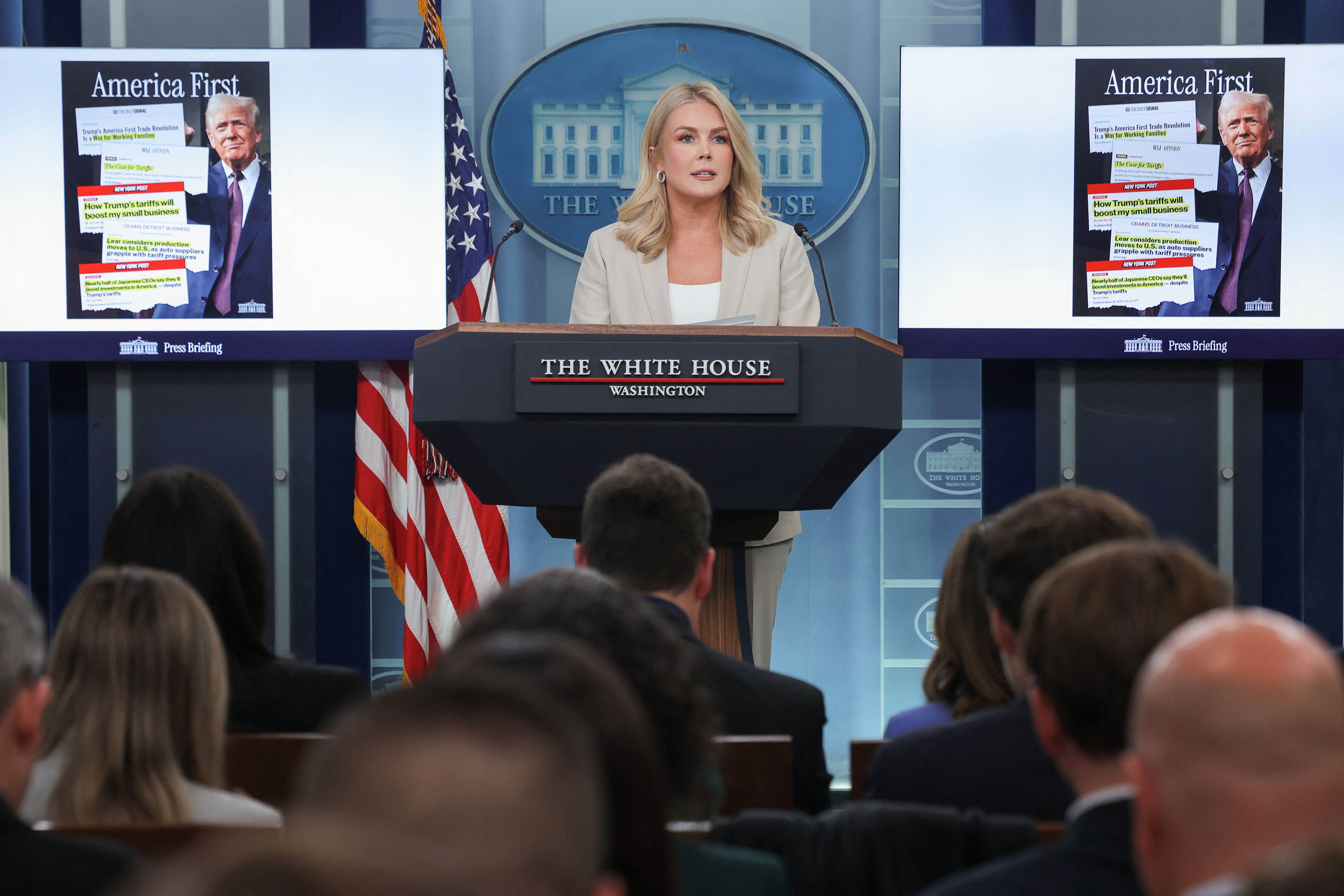 White House Press Secretary Karoline Leavitt holds a press briefing.