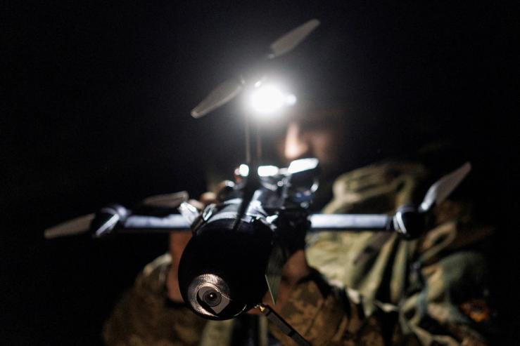 Ukrainian service member with a drone