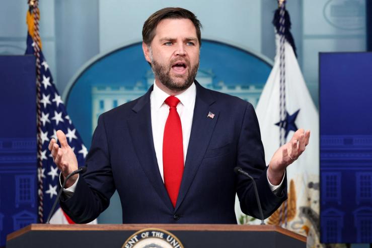 US Vice President JD Vance speaks during a press briefing.