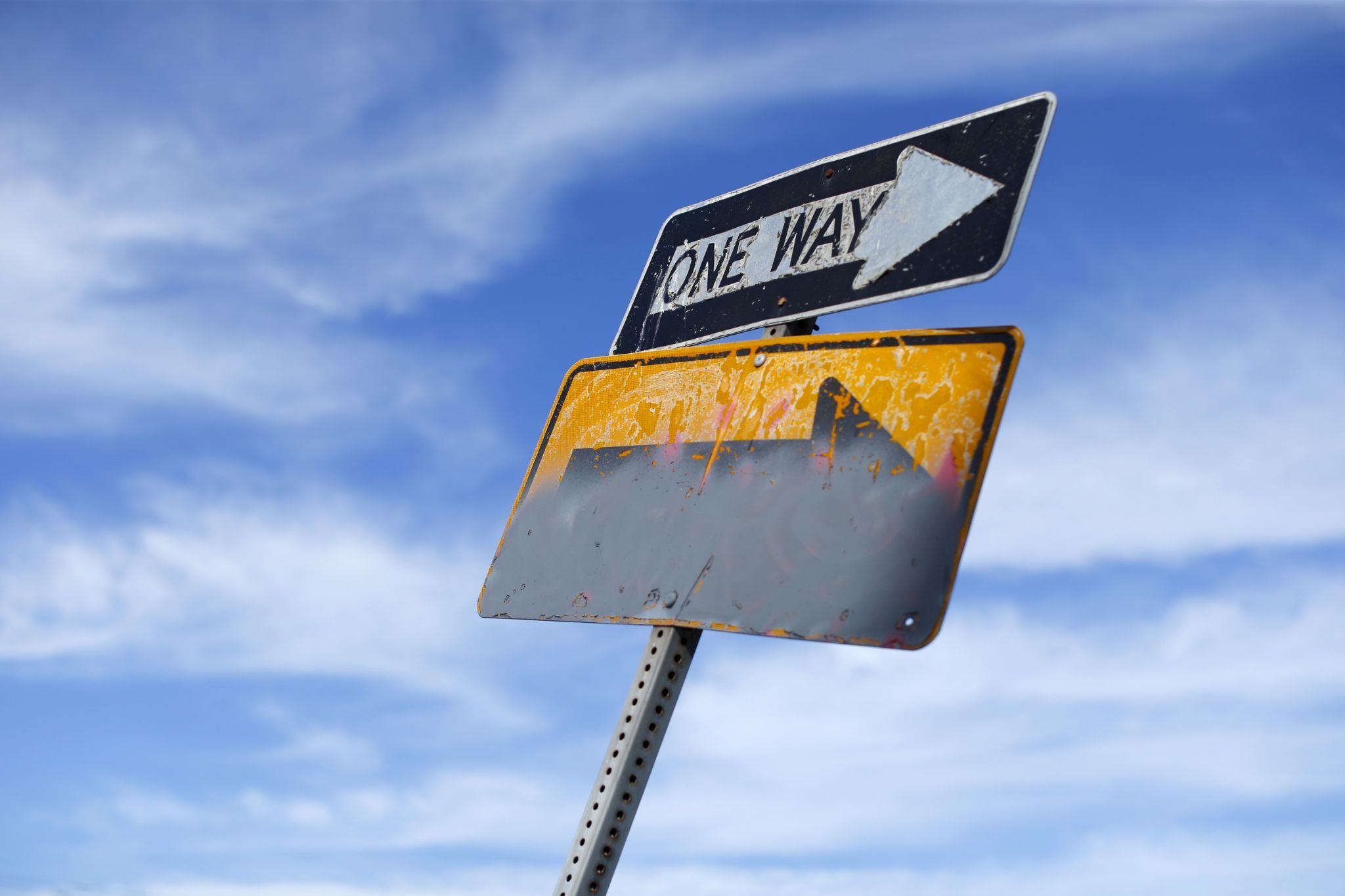 A one-way street sign 