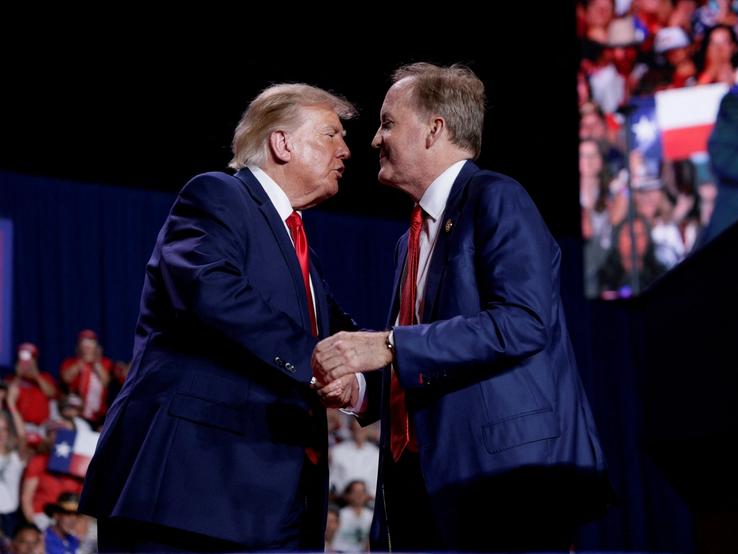 President Donald Trump and GOP Senate candidate Ken Paxton at a campaign rally earlier this month.