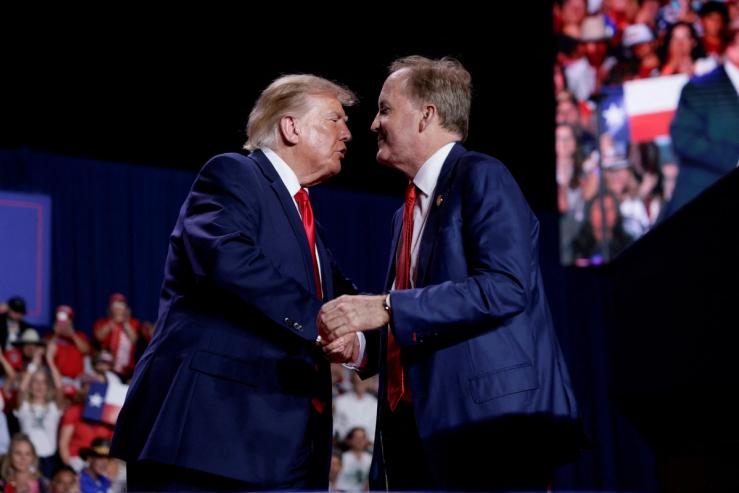 President Donald Trump and GOP Senate candidate Ken Paxton at a campaign rally earlier this month.