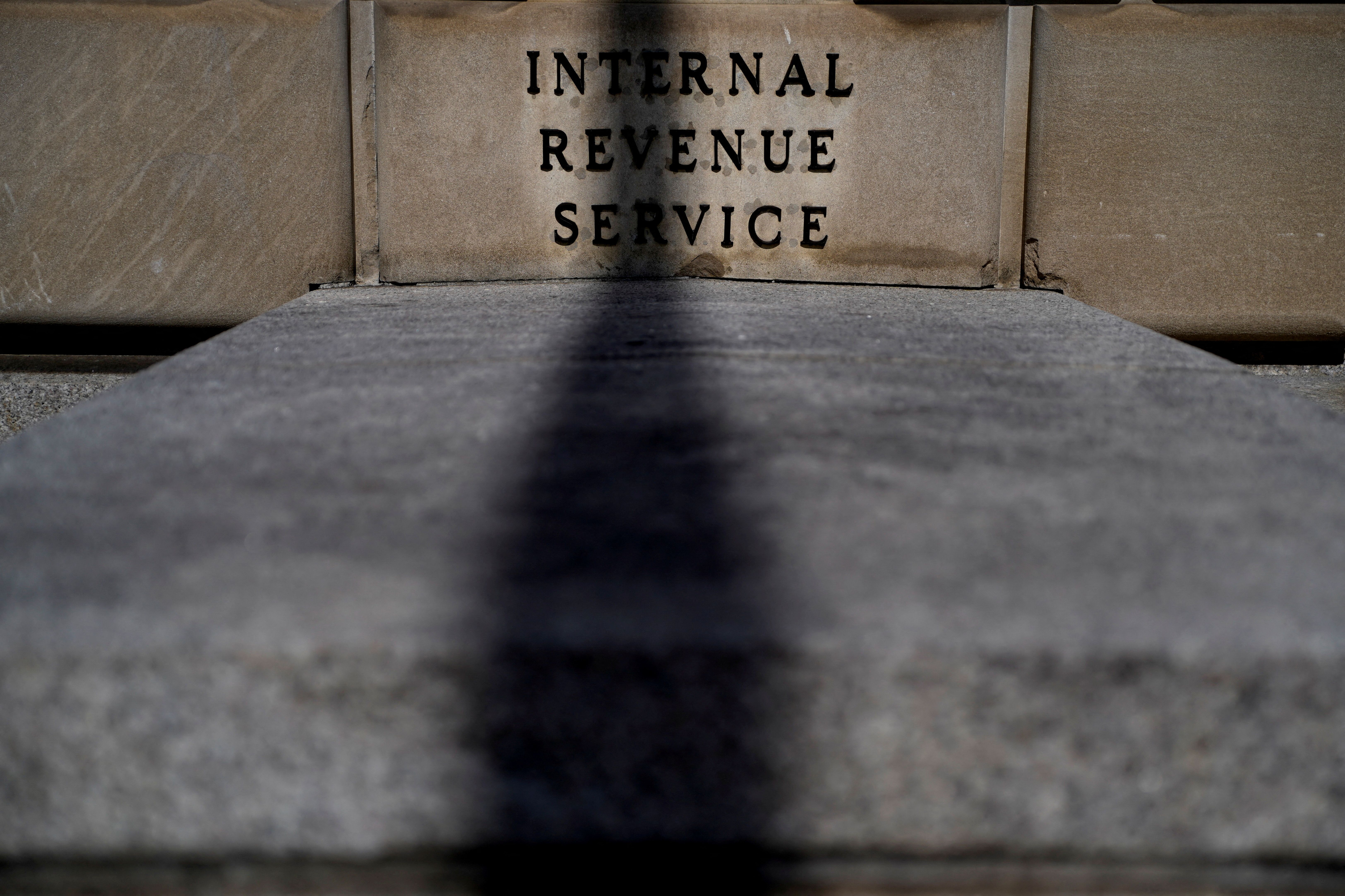 A sign is seen at the US Internal Revenue Service (IRS) building.