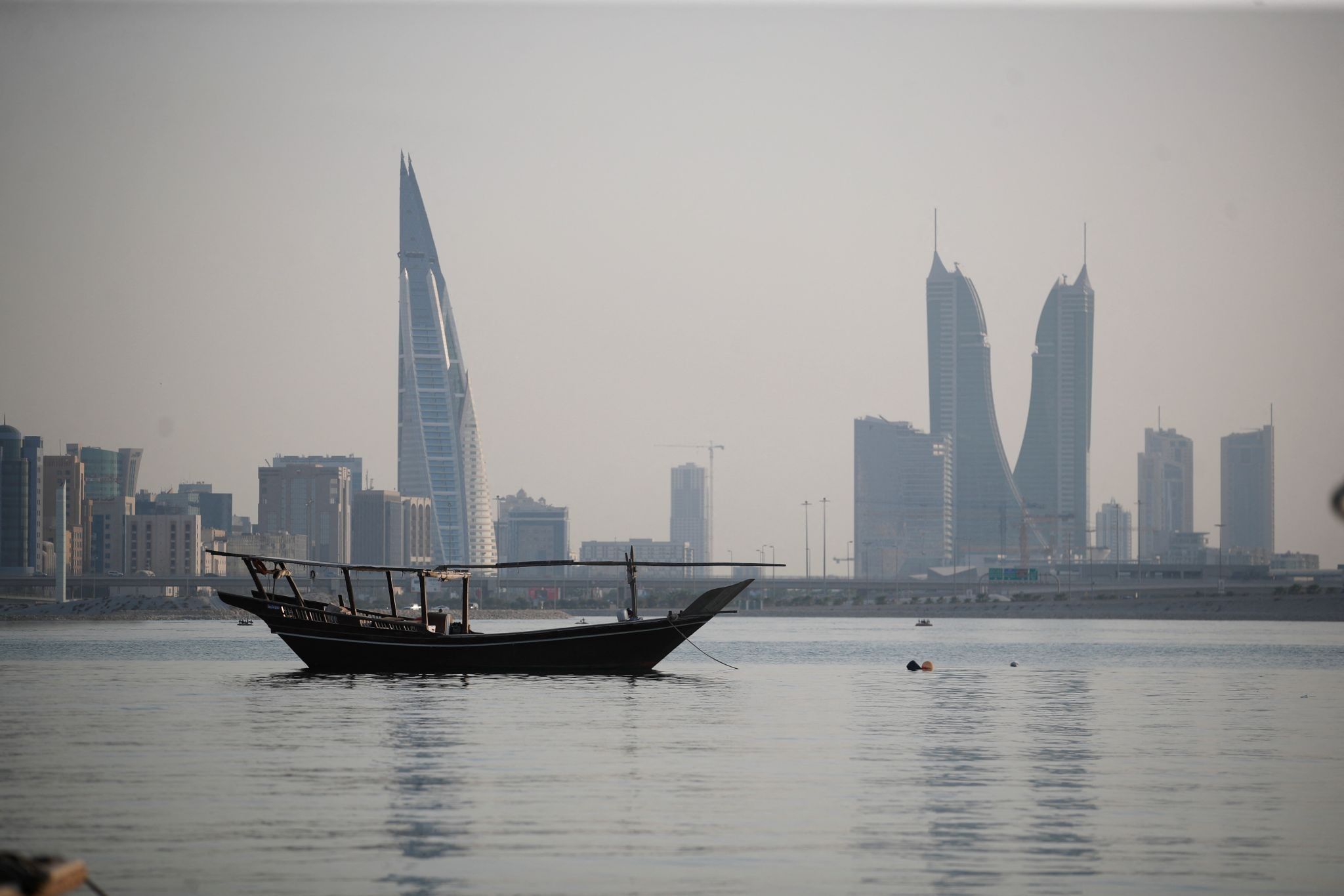 A general downtown view is seen with heat haze over the skyline during the afternoon hours in Manama, Bahrain.