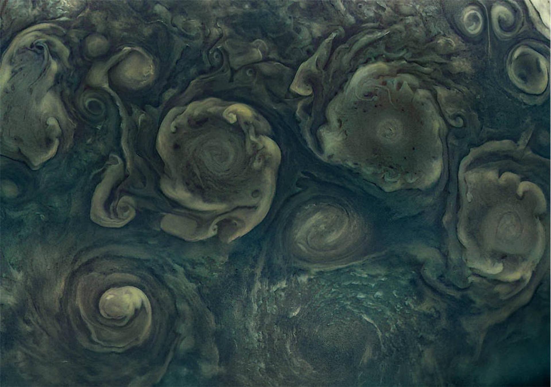 JunoCam took this image of Jupiter’s northernmost cyclone.