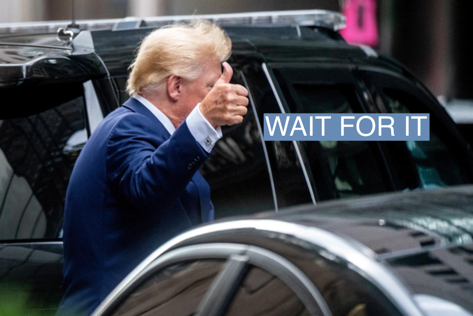 Donald Trump gives a thumbs up sign outside Trump Tower. 