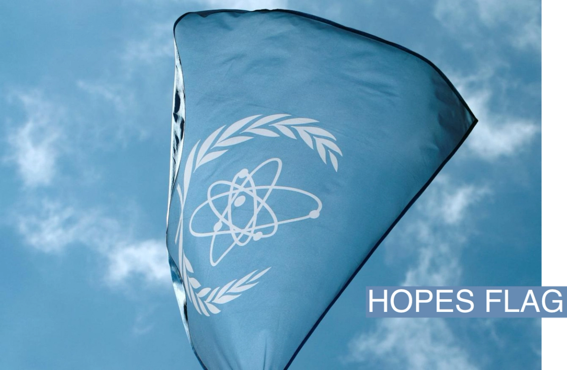 The flag of the International Atomic Energy Agency. 