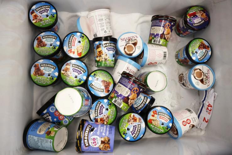 Ben & Jerry’s ice cream in a freezer.