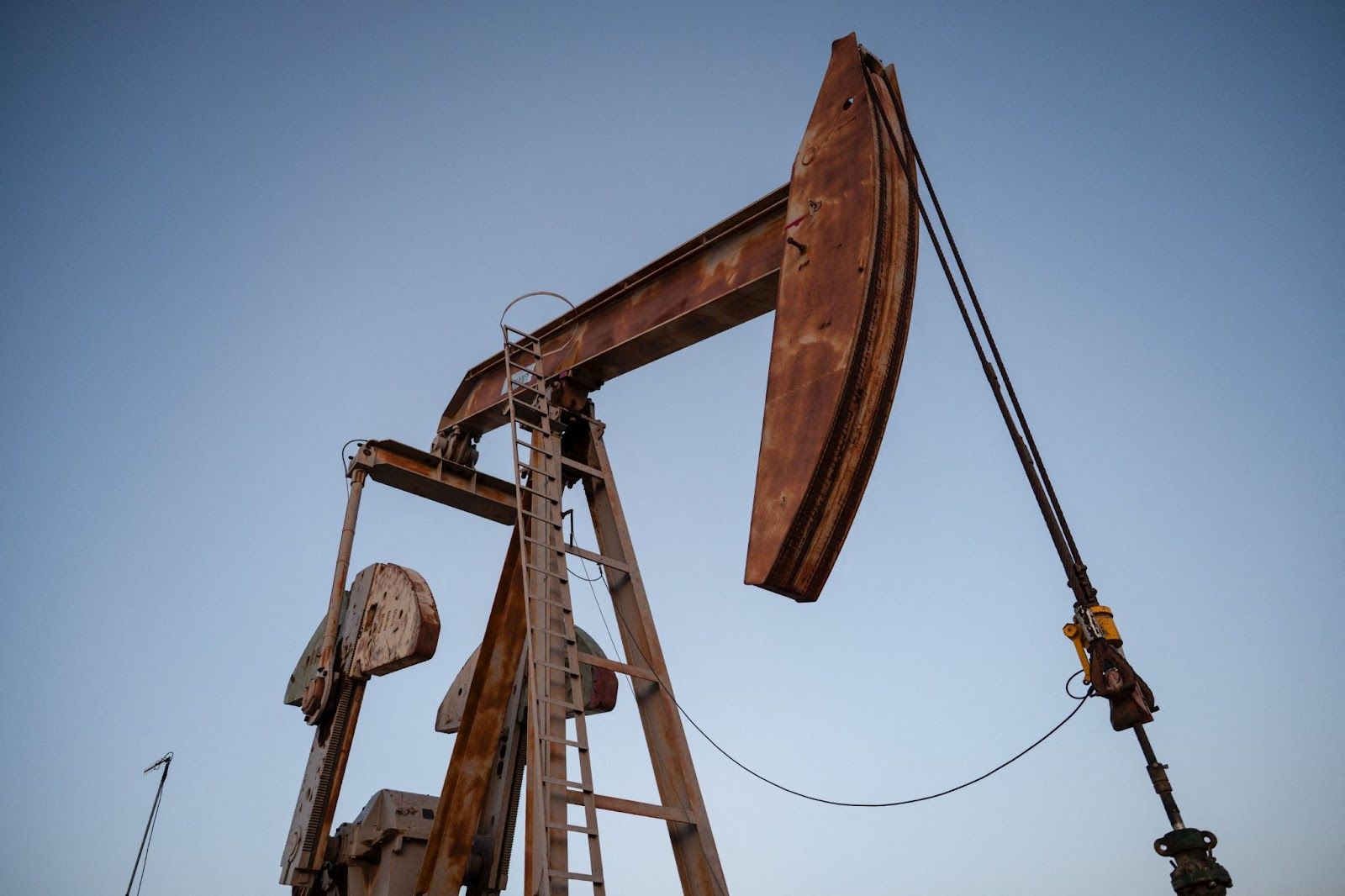 A pump jack operates outside of Midland, Texas