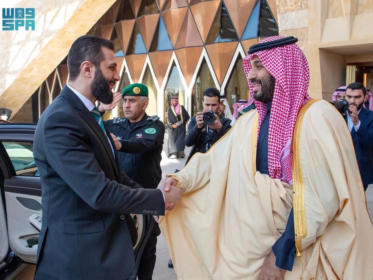 Saudi Crown Prince Mohammed bin Salman and Syrian president in February 2025.