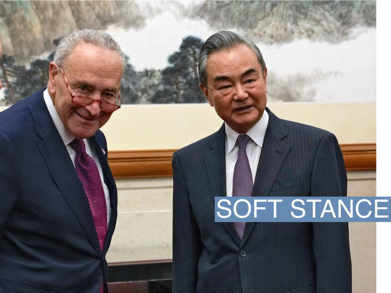 U.S. Senate Majority Leader Chuck Schumer, D-N.Y., and U.S. Sen. Mike Crapo, R-Idaho meet with Chinese Foreign Minister Wang Yi at the Diaoyutai Guest House in Beijing, Monday, Oct. 9, 2023. Andy Wong/Pool via REUTERS