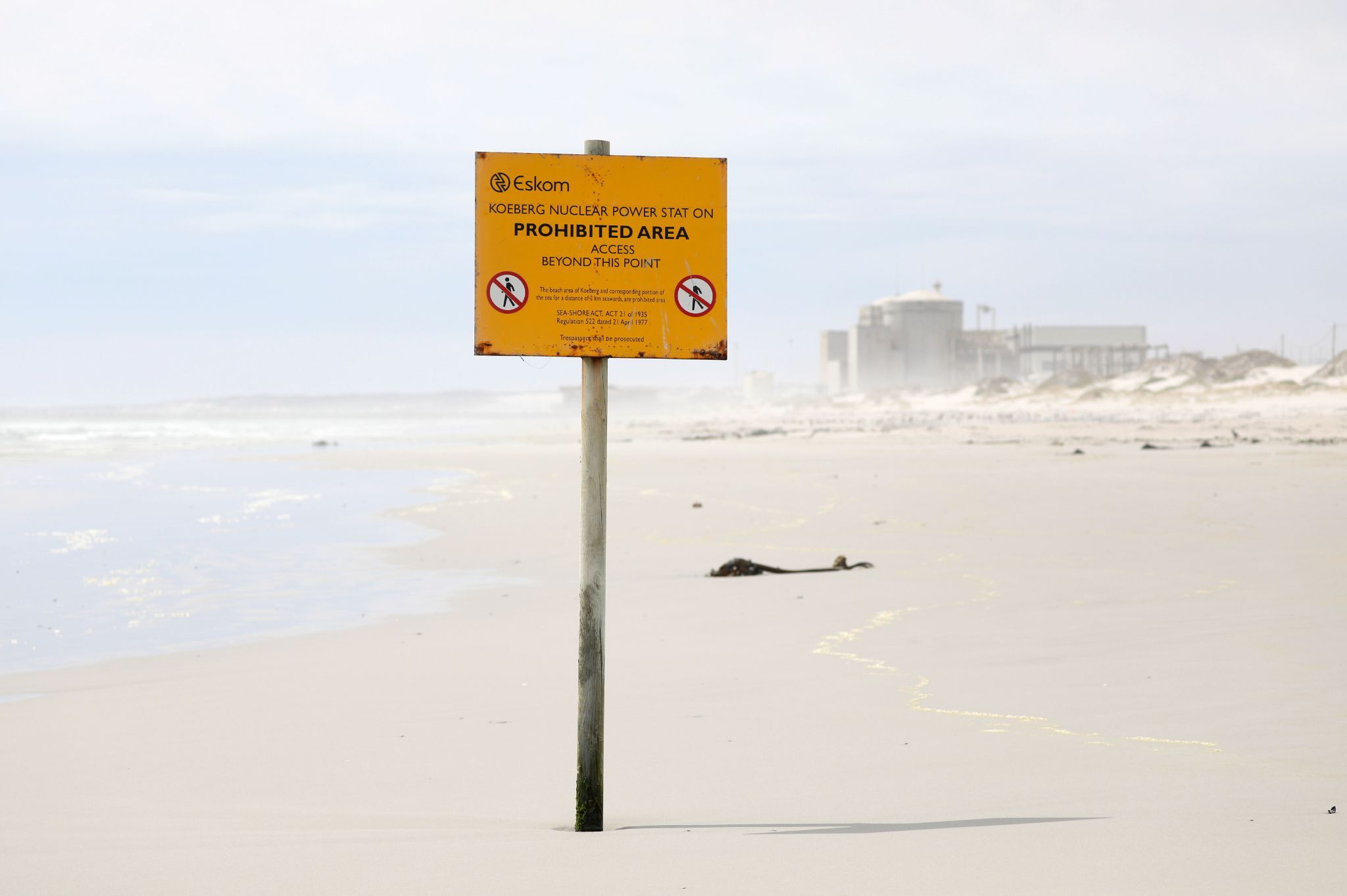 Signs prohibit entry outside South African power utility Eskom’s Koeberg Nuclear Power Station near Cape Town.
