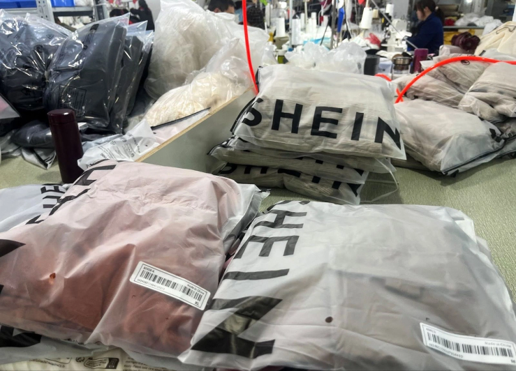Packages of clothes at a Shein garments factory in Guangzhou, China.