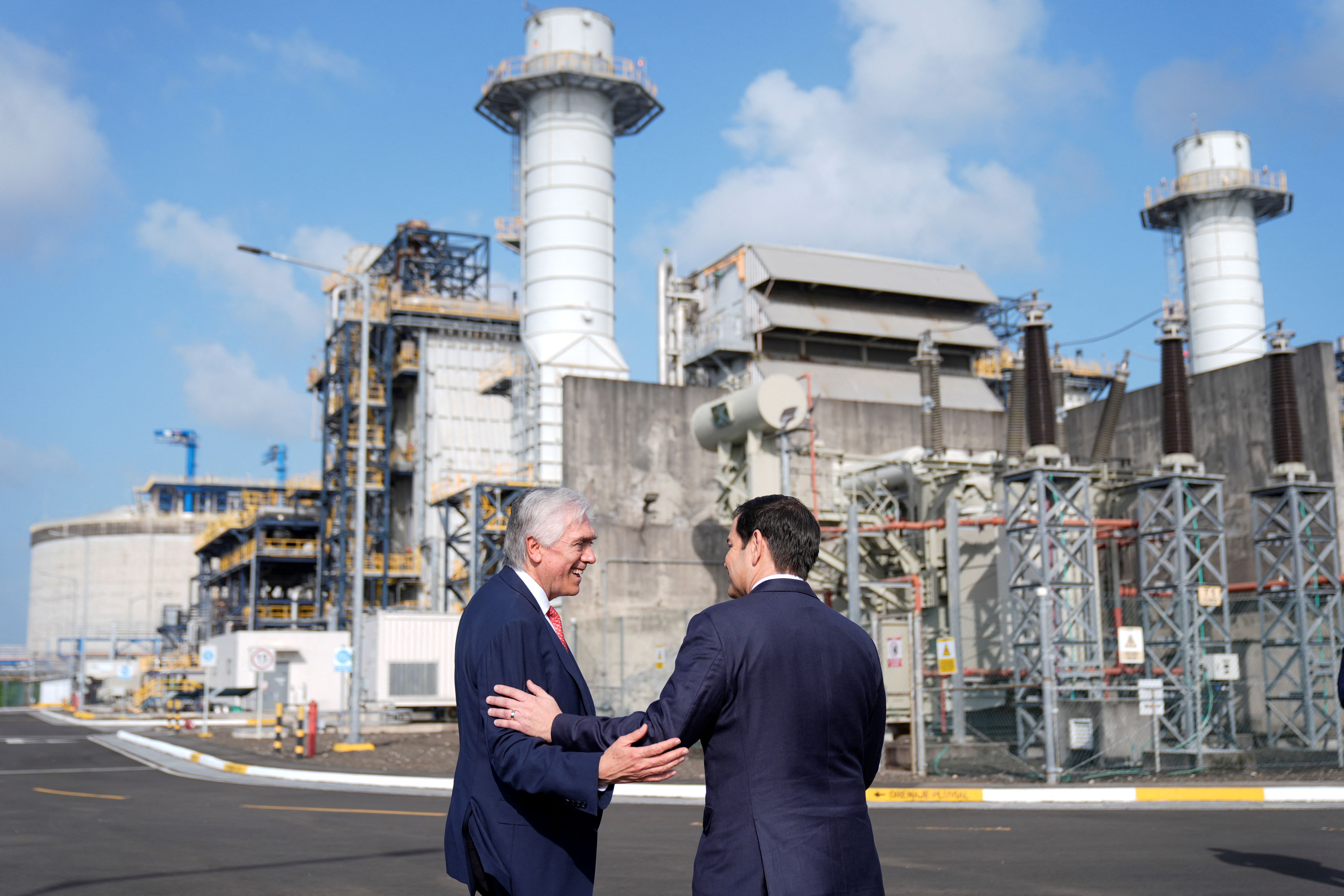 U.S. Secretary of State Marco Rubio and AES Panama CEO Andres Gluski tour the company’s LNG terminal in Colon, Panama.