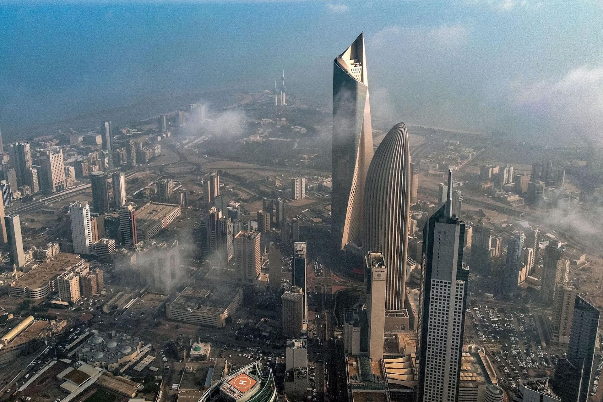 The skyscraper skyline in the centre of Kuwait City. 