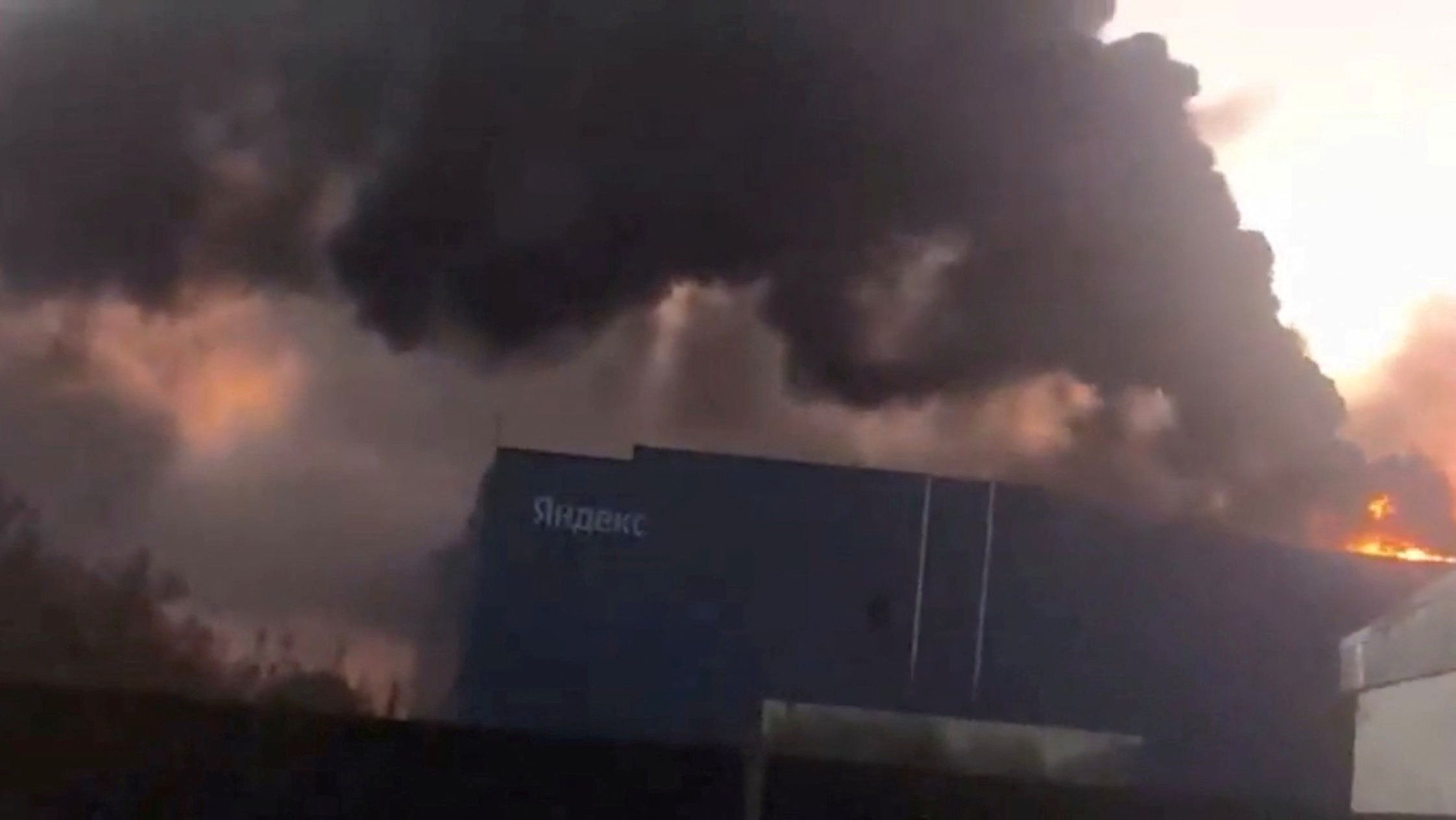 Smoke billows from Yandex’s Sasovo hub, one of the company’s five large data centres, after a fire following a drone strike forced the suspension of operations at the site, which hosts tens of thousands of servers