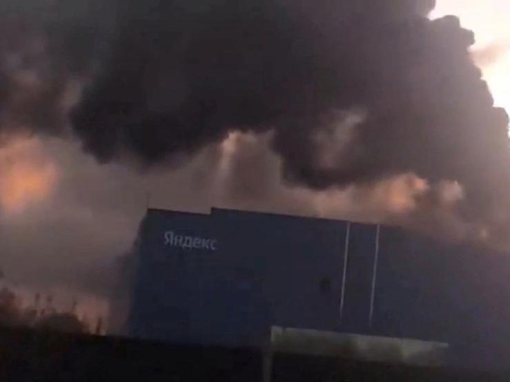 Smoke billows from Yandex’s Sasovo hub, one of the company’s five large data centres, after a fire following a drone strike forced the suspension of operations at the site, which hosts tens of thousands of servers