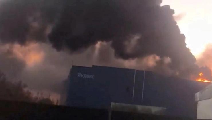 Smoke billows from Yandex’s Sasovo hub, one of the company’s five large data centres, after a fire following a drone strike forced the suspension of operations at the site, which hosts tens of thousands of servers