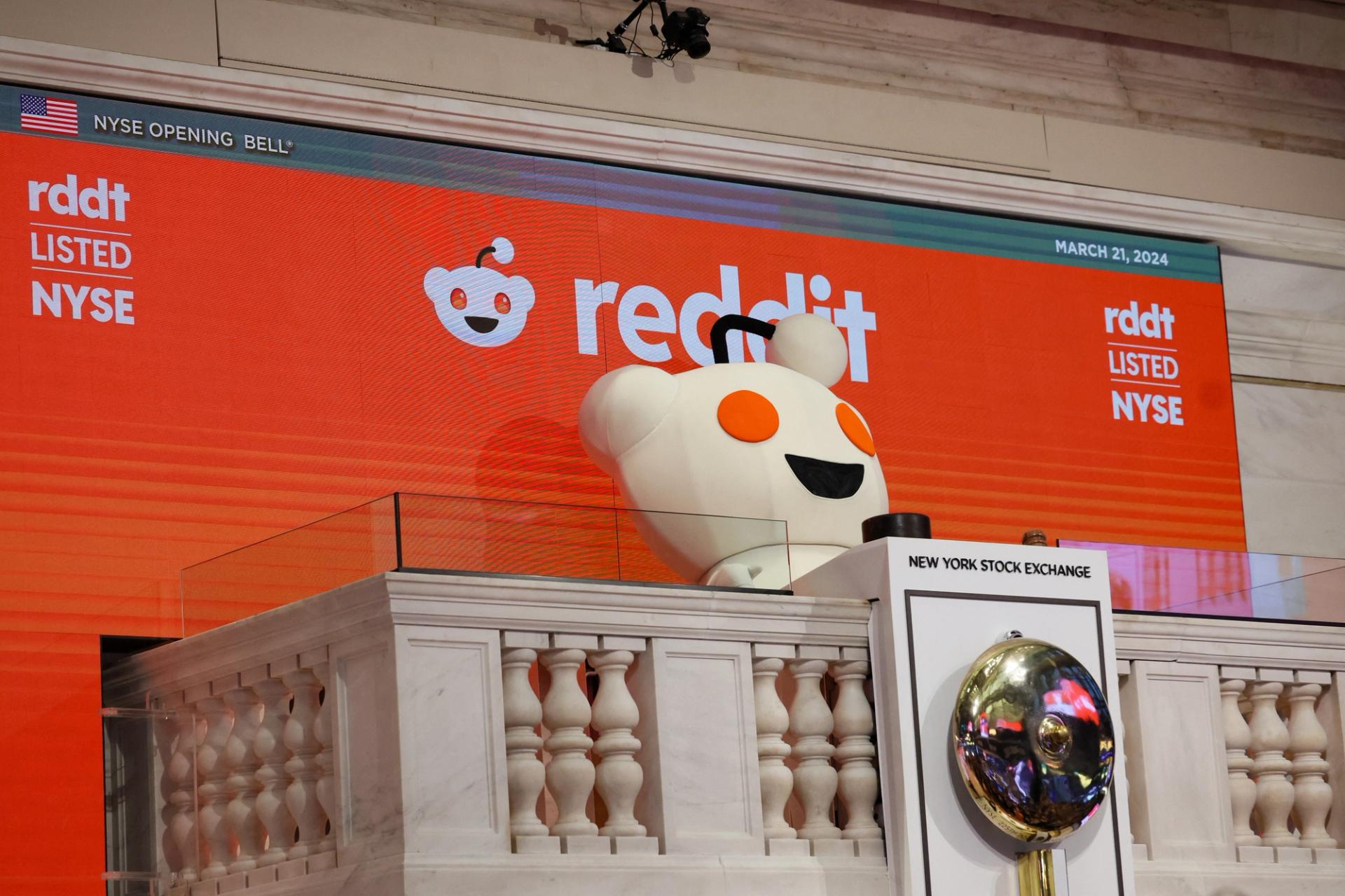 Reddit mascot rings the opening bell, at the New York Stock Exchange (NYSE) in New York City, U.S., March 21, 2024. REUTERS/Brendan McDermid
