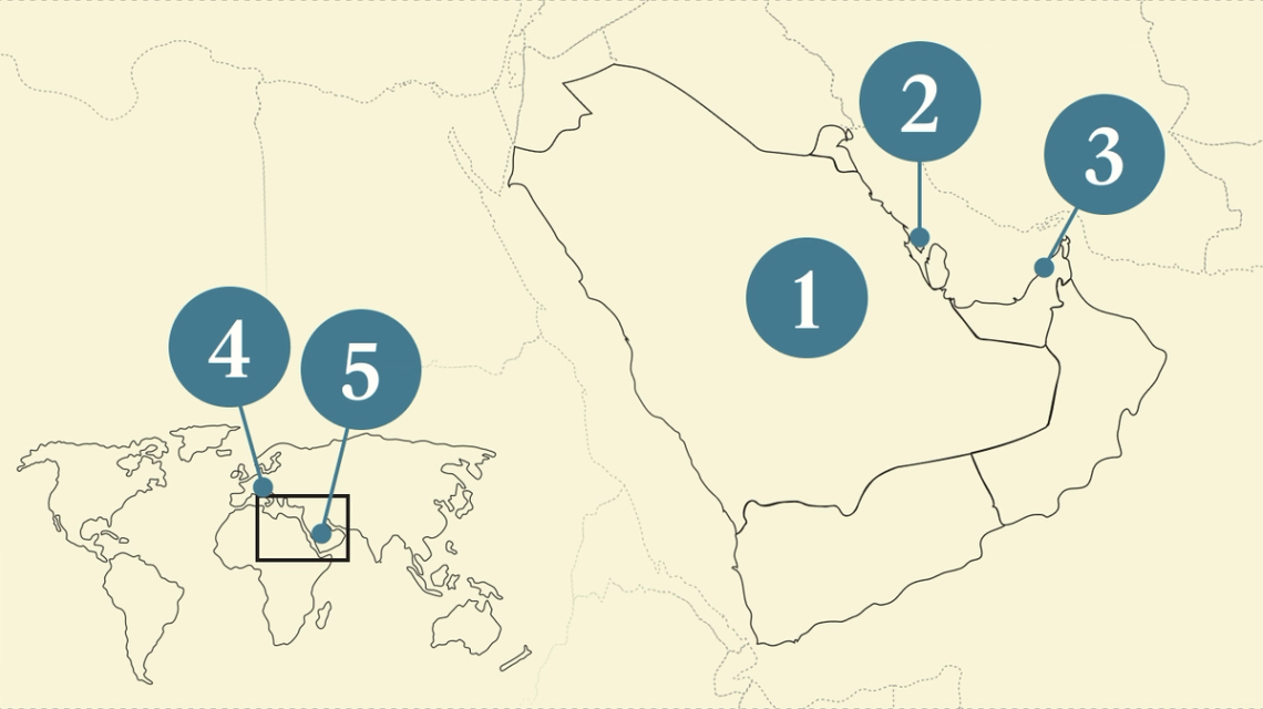 A numbered map of the Gulf.