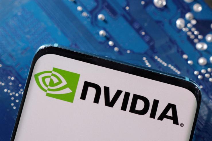 A smartphone with a displayed NVIDIA logo.