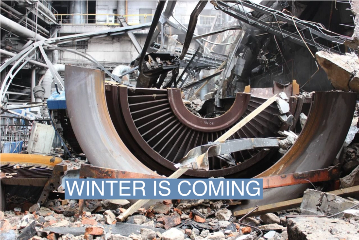 A Ukrainian power station damaged by Russian missile attacks.