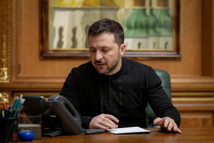 Ukraine’s President Volodymyr Zelenskyy speaks with U.S. President Donald Trump via a phone line.
