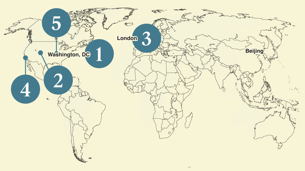 A numbered map of the world.