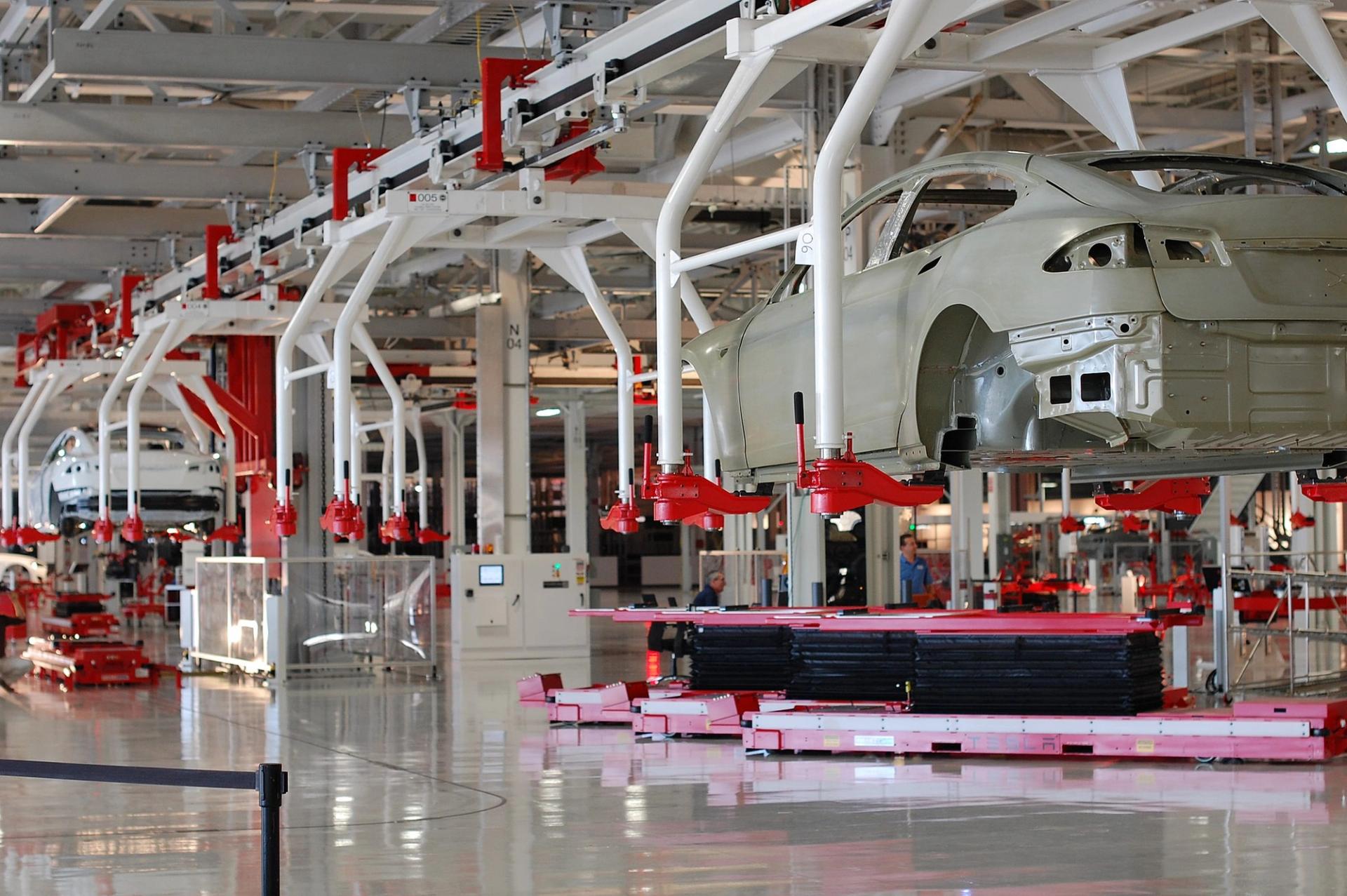 A photo of the Tesla factory in Fremont, California.