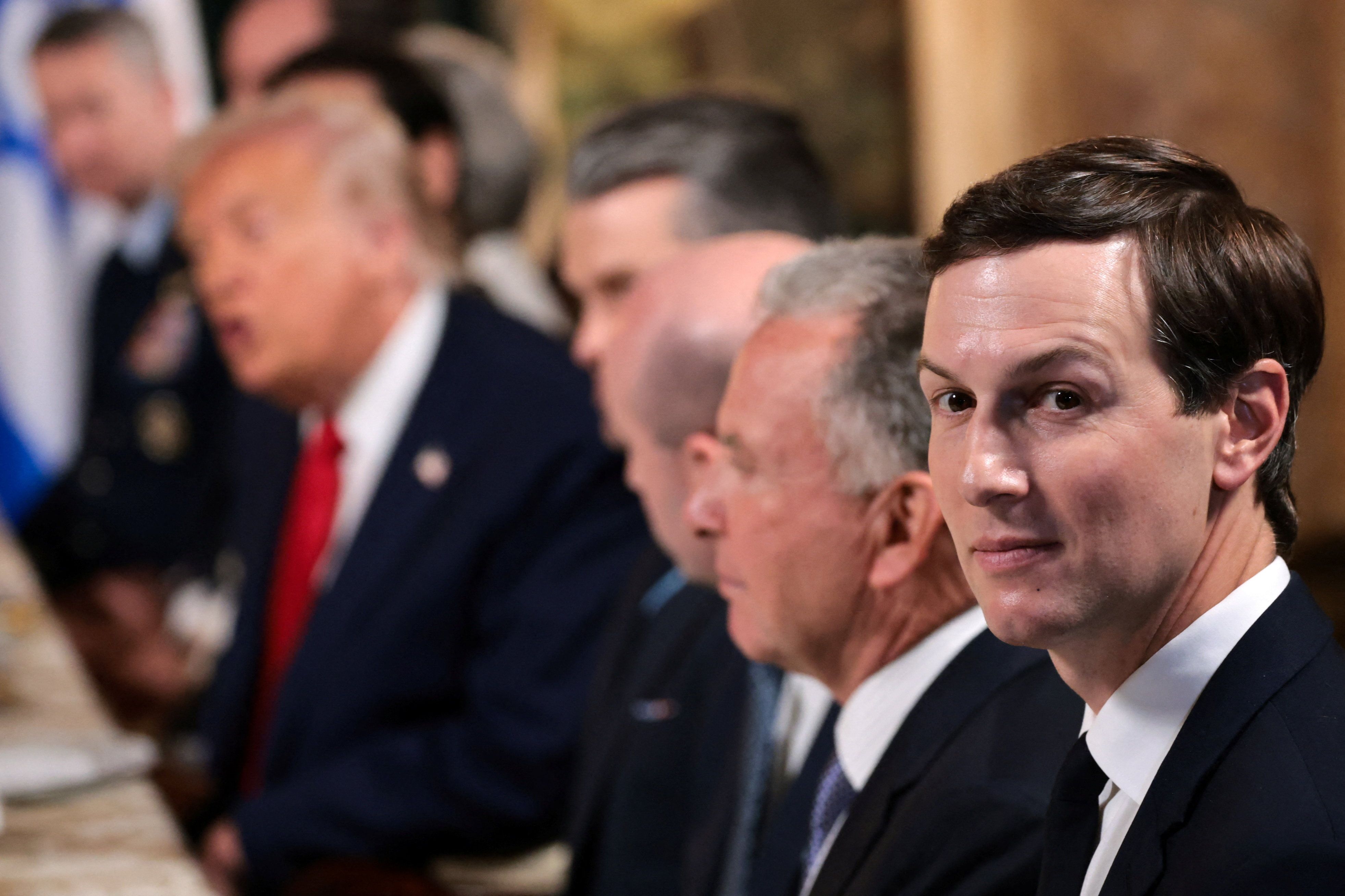 US President Donald Trump’s son-in-law Jared Kushner, looks on during a meeting with Trump and Israeli Prime Minister Benjamin Netanyahu in 2025.