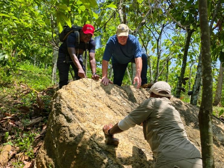 Members of the Asamankese Lithium Project geology field team conduct geological mapping in Asamankese, Ghana, March 15, 2026