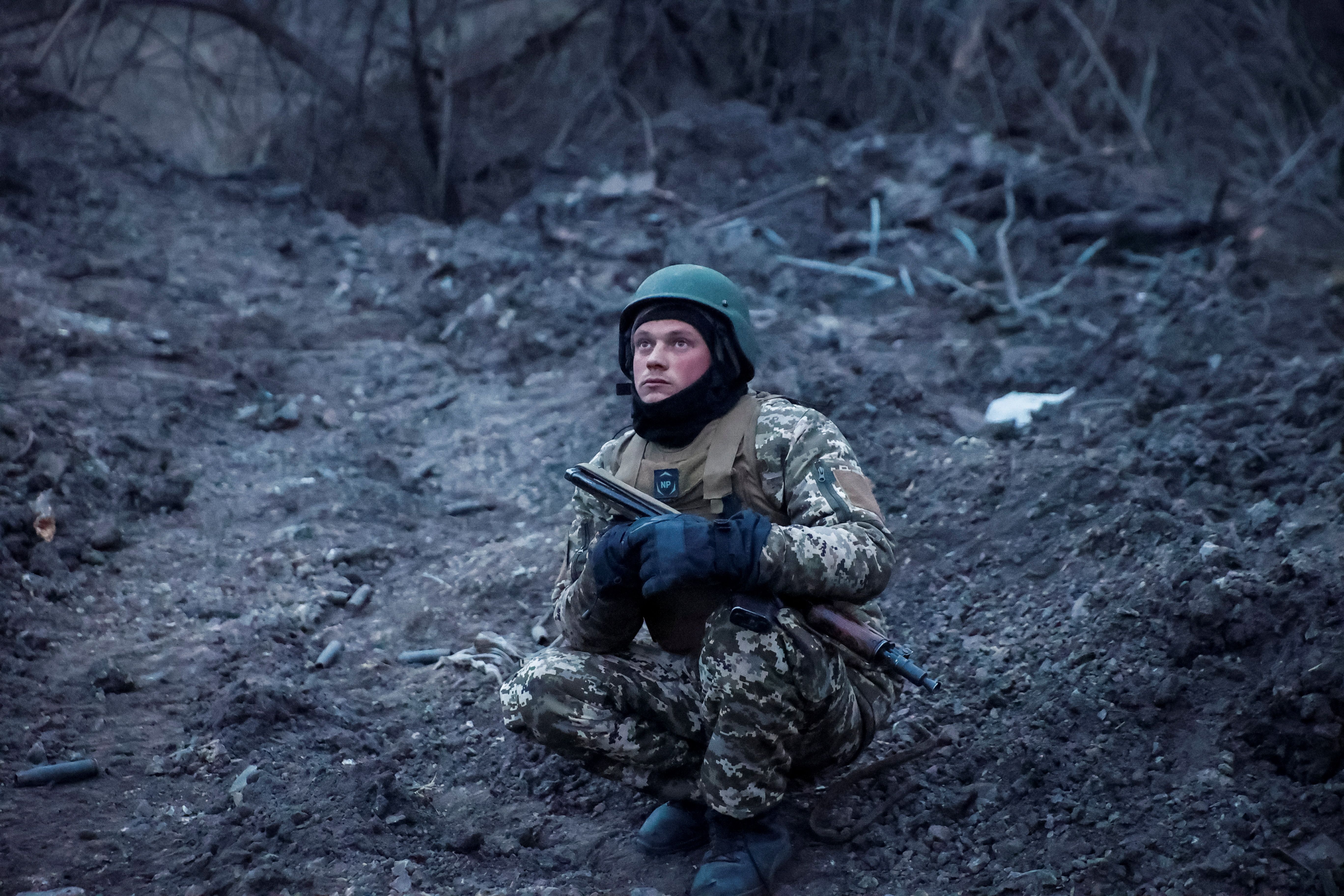 A Ukrainian serviceman from air defence unit of the 93rd Mechanized Brigade monitors a sky at a frontline, amid Russia's attack on Ukraine, near the town of Bakhmut, Ukraine March 6, 2024. Radio Free Europe/Radio Liberty/Serhii Nuzhnenko via REUTERS
