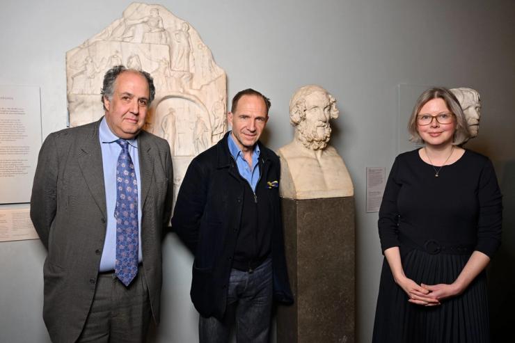 British Museum employees with actor Ralph Fiennes.