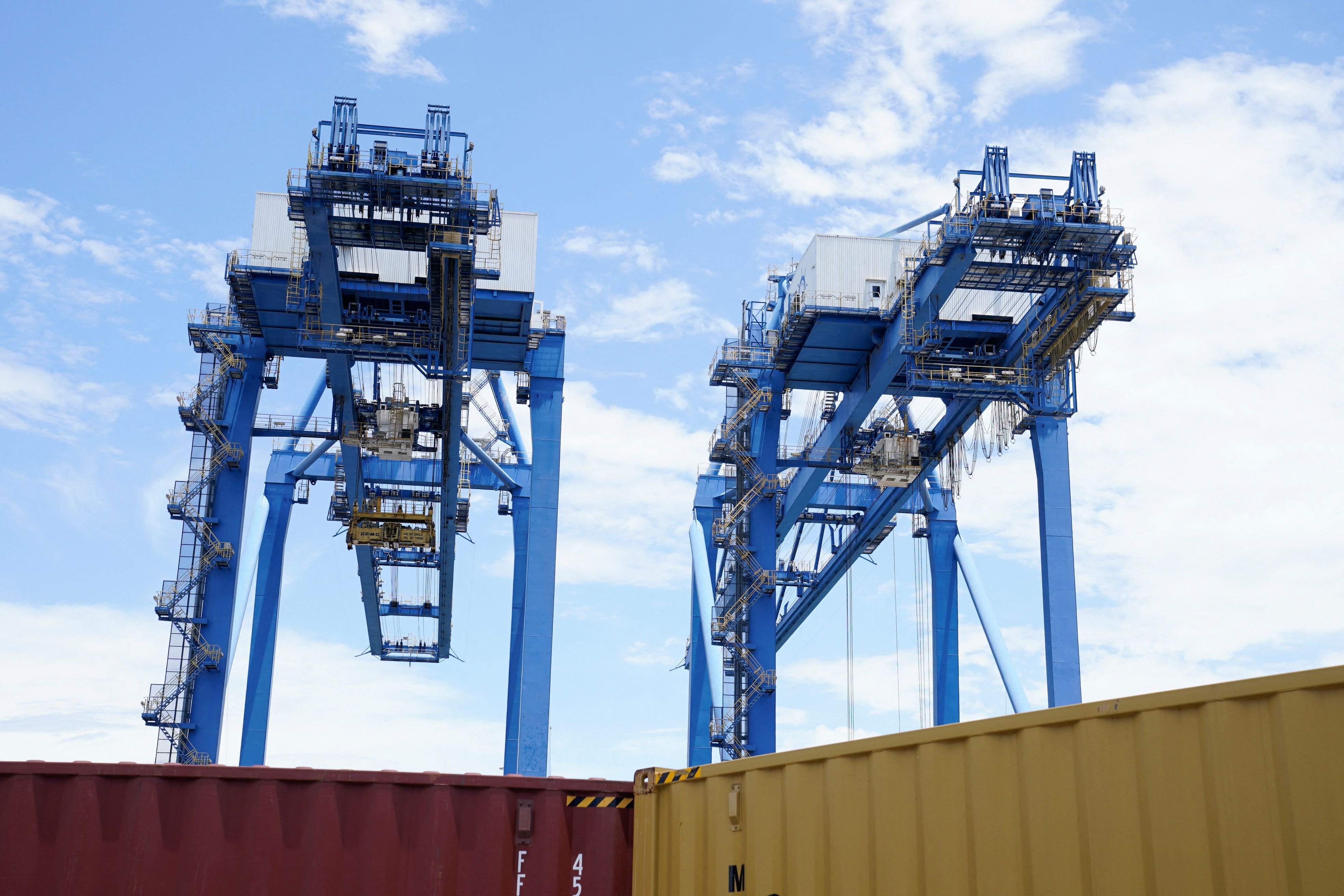 A view of port cranes at the Lobito Port Terminal, in Angola, Dec. 4, 2024.