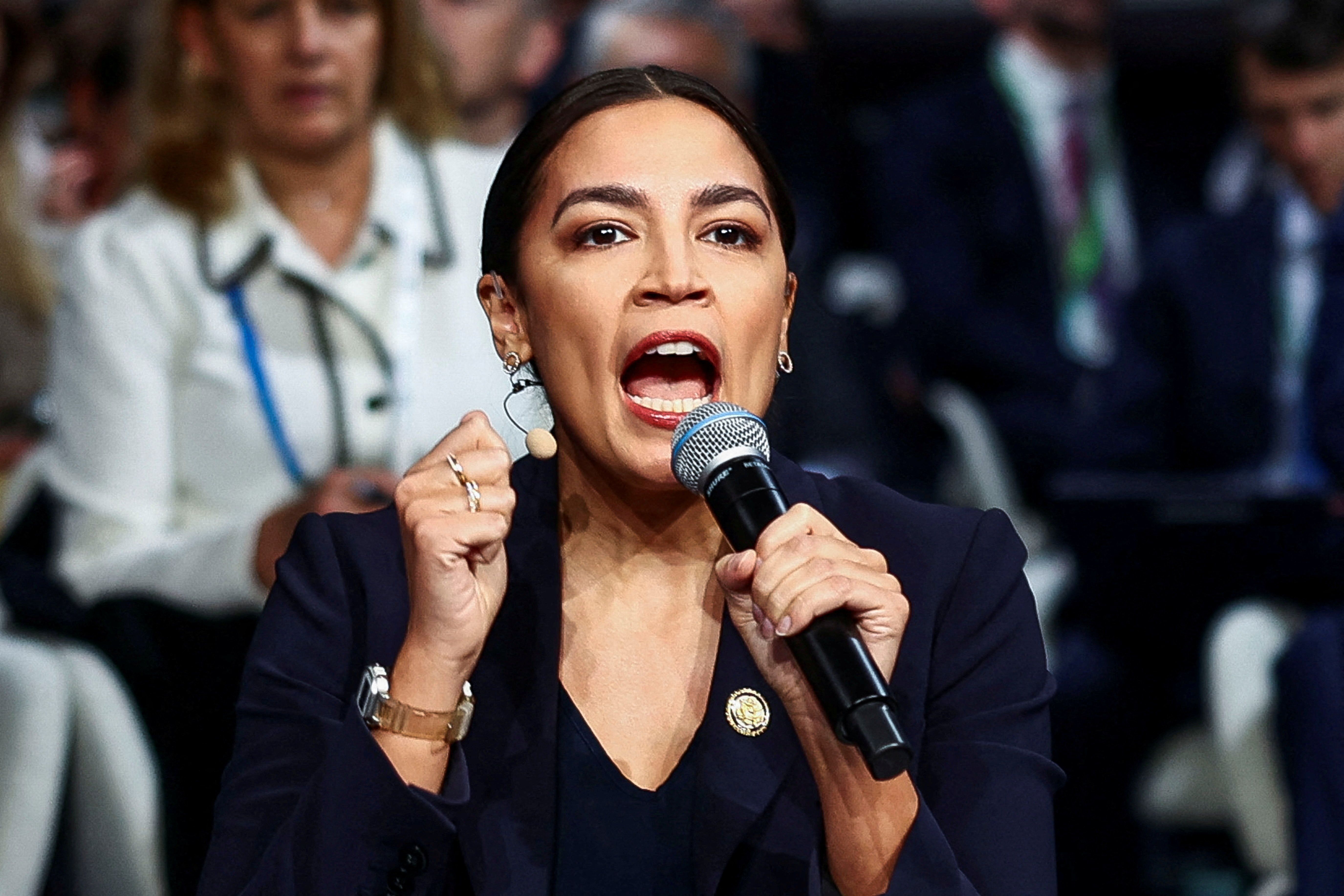U.S. Rep. Alexandria Ocasio-Cortez (D-NY) speaks during the Munich Security Conference (MSC) in Munich, Germany,