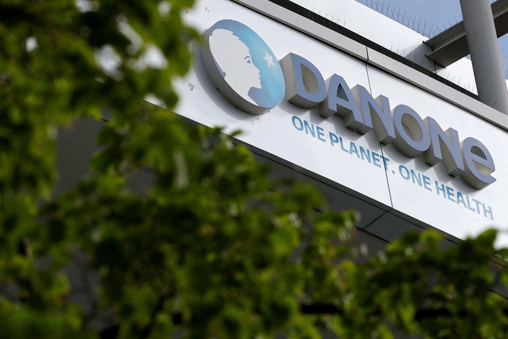 A logo of French food group Danone.