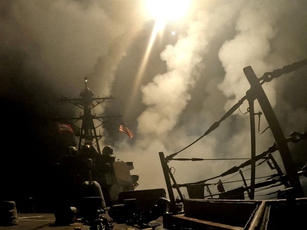 A ship fires missiles at an undisclosed location, after U.S. President Donald Trump launched military strikes against Yemen’s Iran-aligned Houthis.
