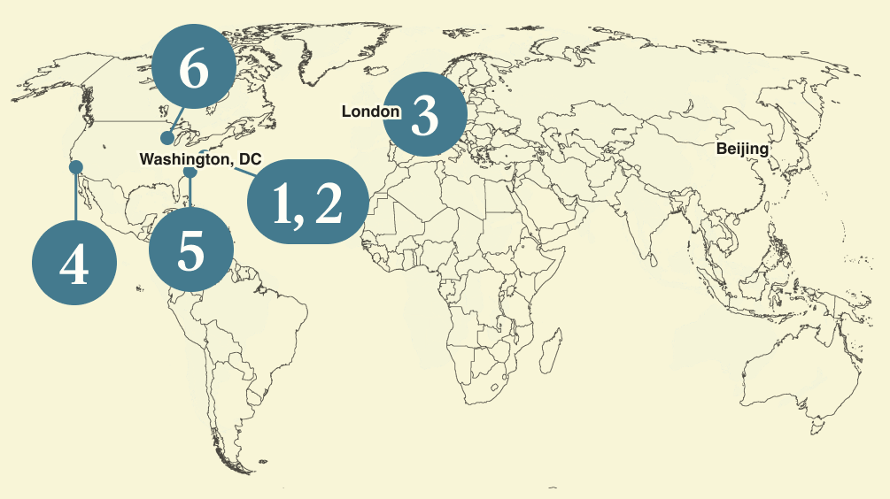 A numbered map of the world.