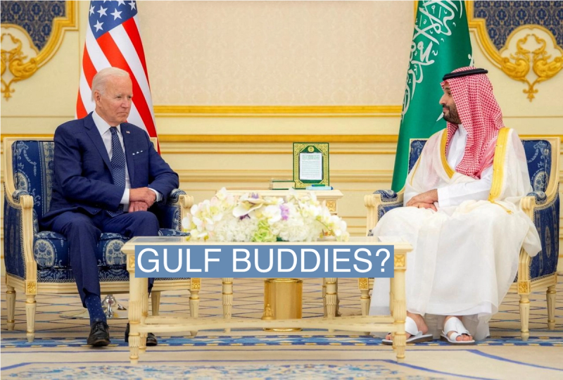 Saudi Crown Prince Mohammed bin Salman and U.S. President Joe Biden meet at Al Salman Palace upon his arrival in Jeddah, Saudi Arabia, July 15, 2022