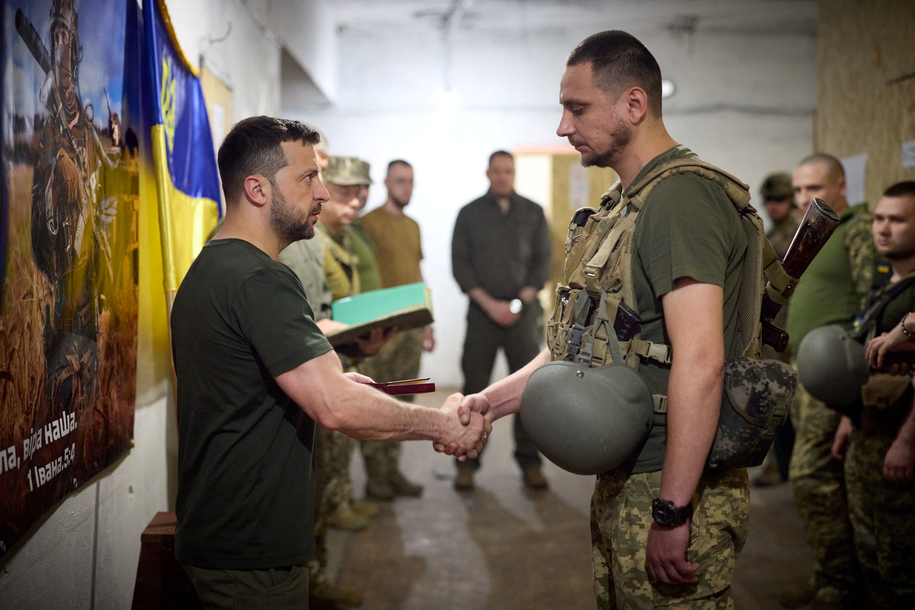 Ukraine’s President Volodymyr Zelenskiy awards Ukrainian service members during his visit to a frontline, amid Russia’s attack on Ukraine, near the city of Pokrovsk, Donetsk region, Ukraine June 26, 2024. Ukrainian Presidential Press Service/Handout via REUTERS