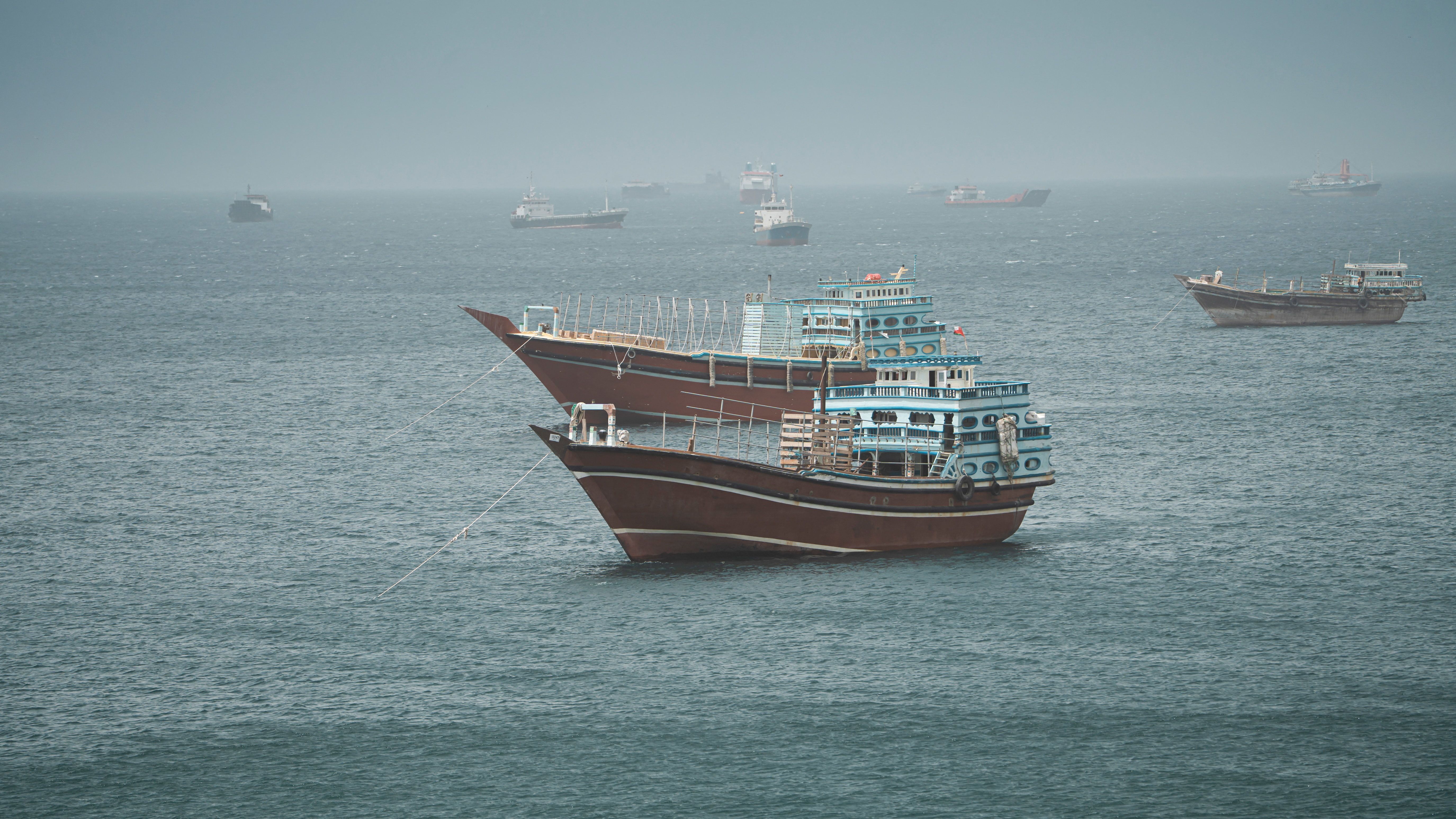 Vessels in the Strait of Hormuz, Musandam, Oman.